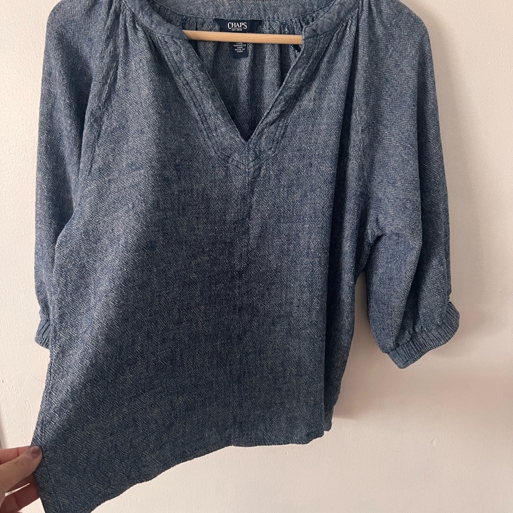 Chaps Heathered Blue Blouse - Picture 2 of 10